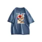 Haze Blue-Short-Sleeved-Rose Letter White