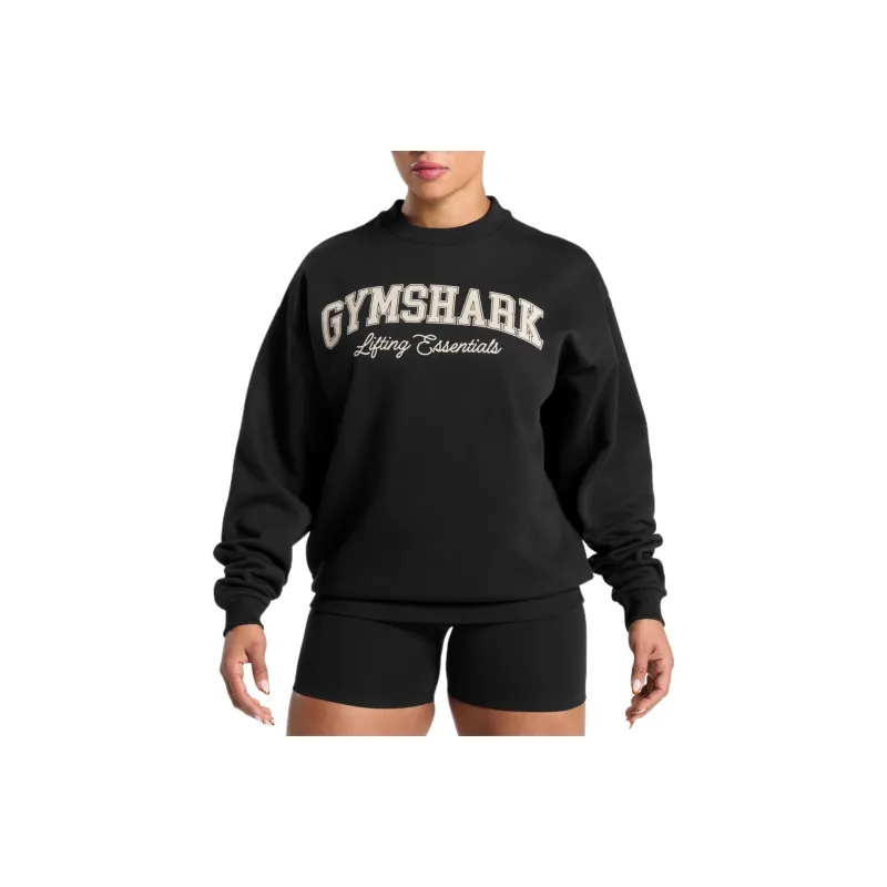 GYMSHARK Lifting Essentials Graphic Brushed Oversized Sweatshir Sweatshirt Women's Black-0