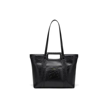 CNOLES Hand Grab Texture Shinny PU Leather Tote Bag, Shopping Bag, Shoulder Bag Regular Women's Black