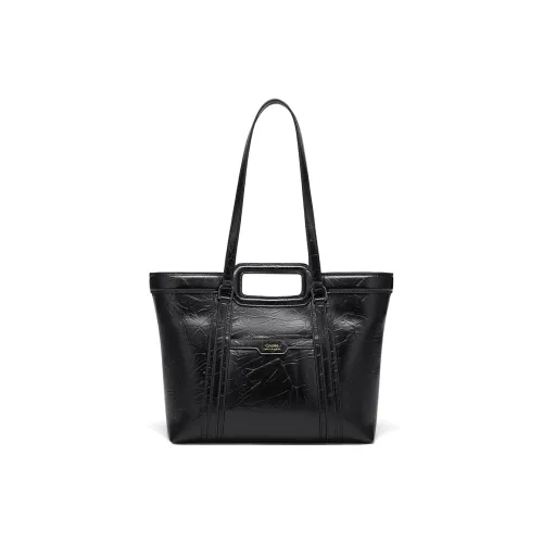 CNOLES Hand Grab Texture Shinny PU Leather Tote Bag, Shopping Bag, Shoulder Bag Regular Women's Black