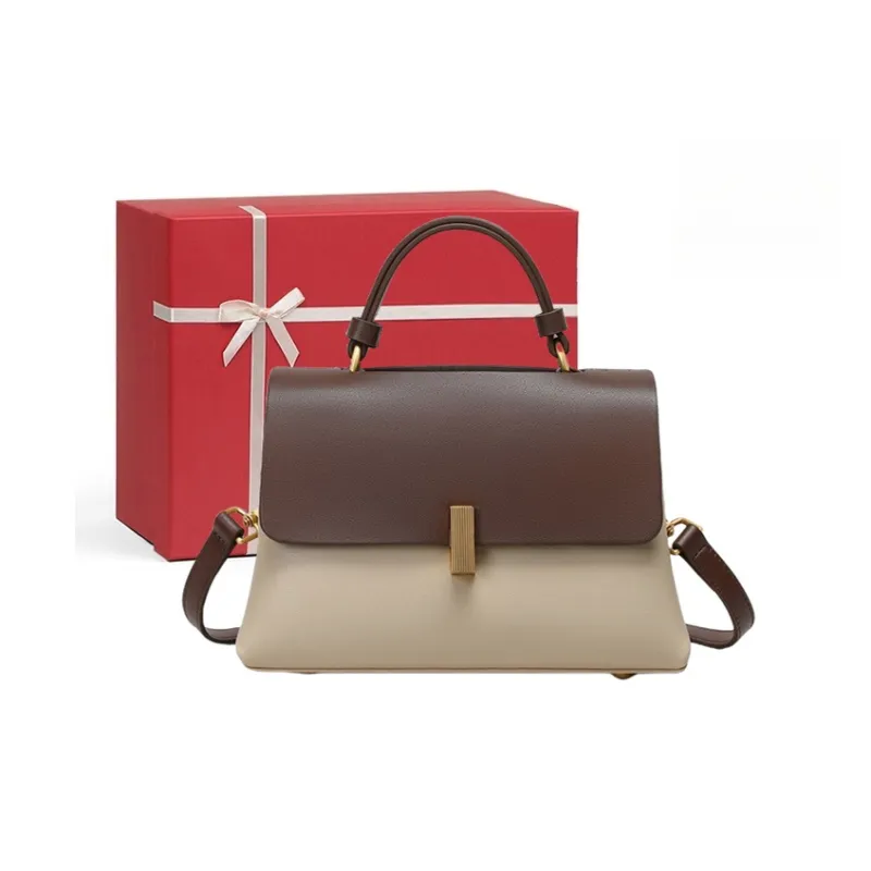 CNNCOO Cow Leather With Synthetic Leather Crossbody Handbag Women's Beige Coffee-0