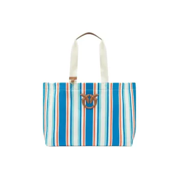 PINKO Cow Leather With Textile Tote Bag, Shopping Bag, Handbag Women's Celestial Blue