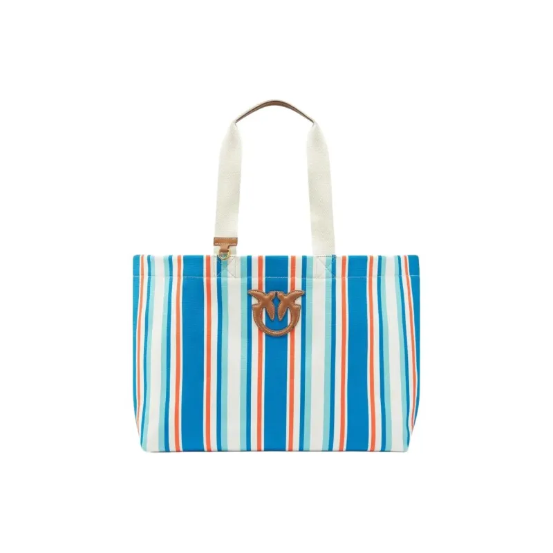 PINKO Cow Leather With Textile Tote Bag, Shopping Bag, Handbag Women's Celestial Blue-0