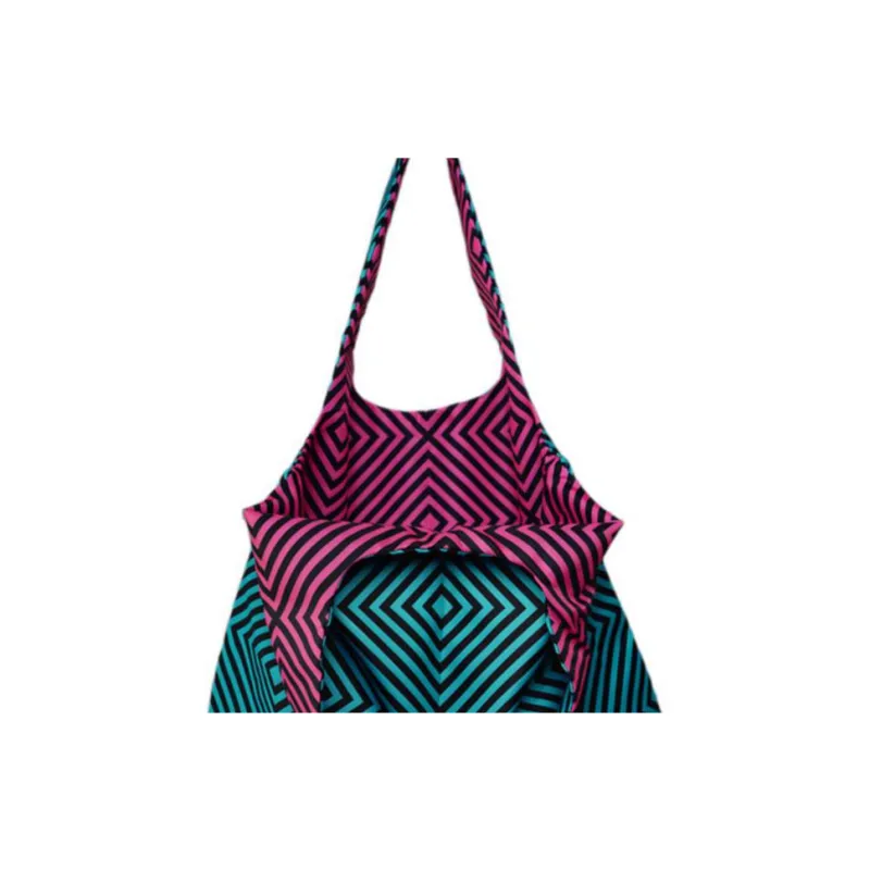 GAGA EQUIPMENT Nylon Tote Bag, Shopping Bag, Handbag, Shoulder Bag Tubas Unisex Blue Pink Diamond Pattern-2
