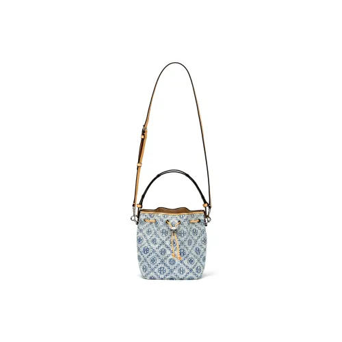 TORY BURCH T Monogram Denim Bucket Bag Powder Blue