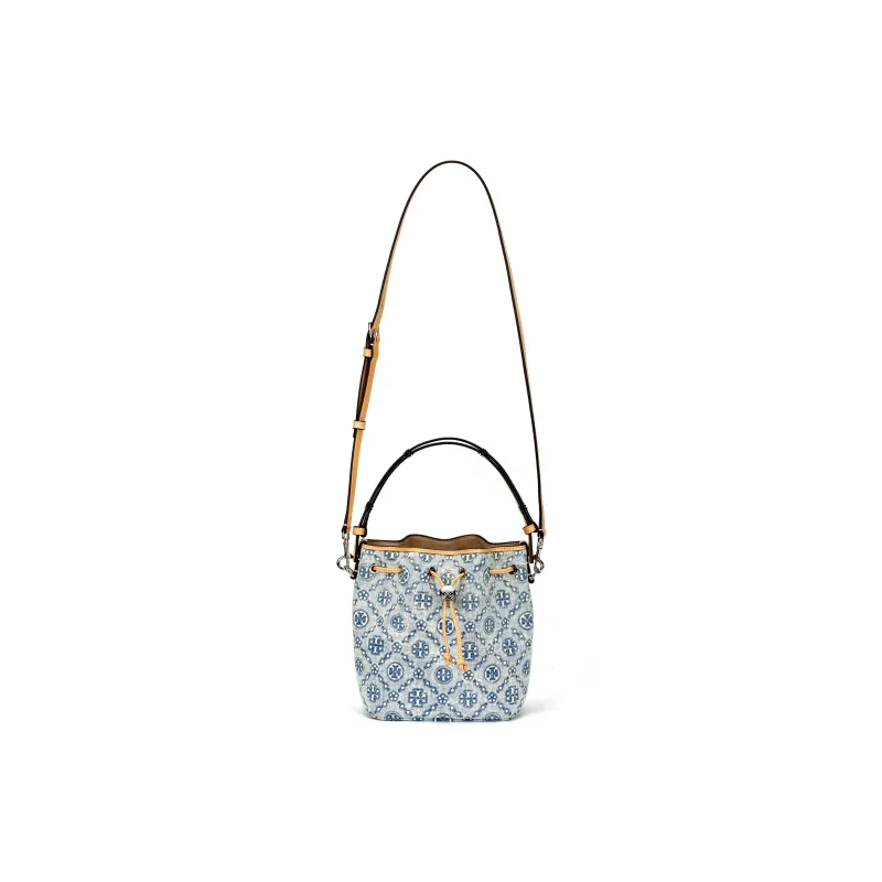 TORY BURCH T Monogram Denim Bucket Bag Powder Blue-0