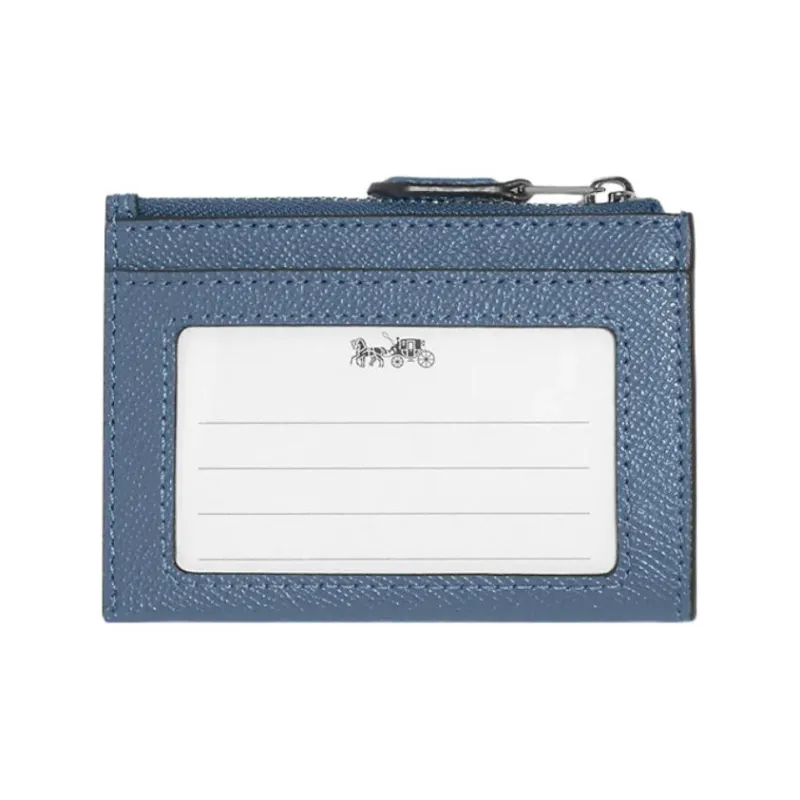 COACH Mini Id Skinny Cross-Stitch Leather Document Wallet Card Holders Mini Women's Indigo-1