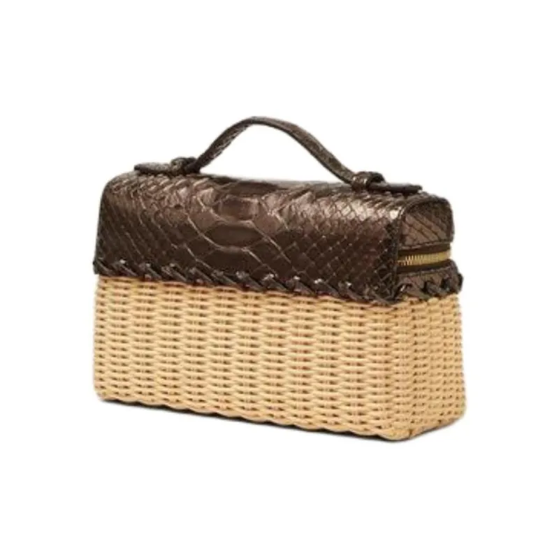 Loro Piana Wicker Wood Shoulder Bag Women's Malt Bronze Brown & Sun Gold-1