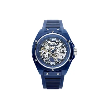Police Wrist Watch Automatic Mechanical Movement Silicone Strap 44mm Cut Out Dial Men's Watches