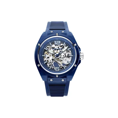 Police Wrist Watch Automatic Mechanical Movement Silicone Strap 44mm Cut Out Dial Men's Watches