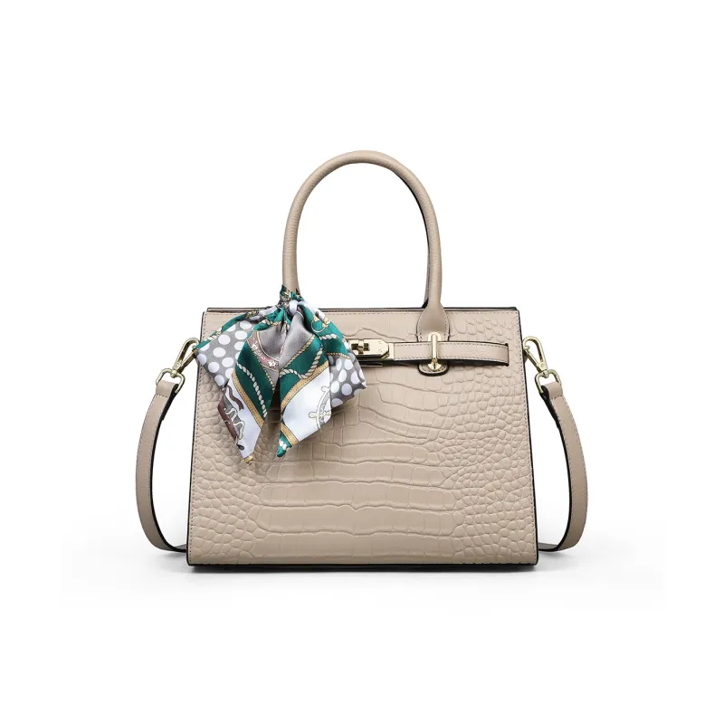 VINEY Cow Leather Handbag, Shoulder Bag, Crossbody Bag Regular Women's White/Apricot-5