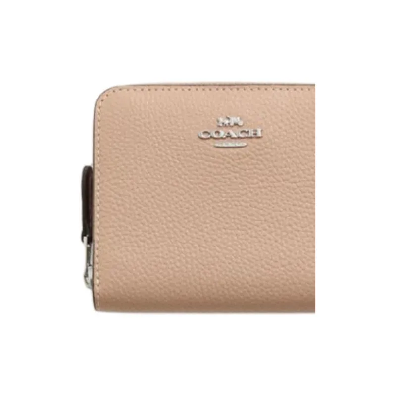 COACH Polished Litchi Grain Leather Wallet Mini Women's Silver & Taupe-1