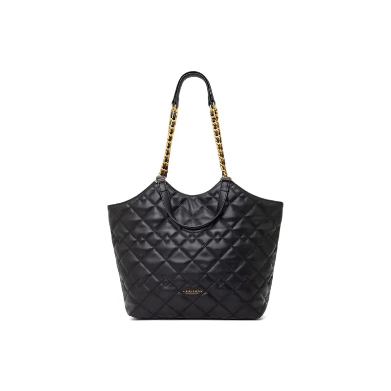 CLEVER& KETCH PU Tote One Shoulder Handbag Women's Black/Ecru-0
