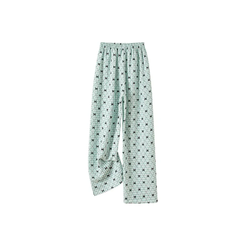 TOUCH Casual Pants Women's Green Grid Black Bowknot-1