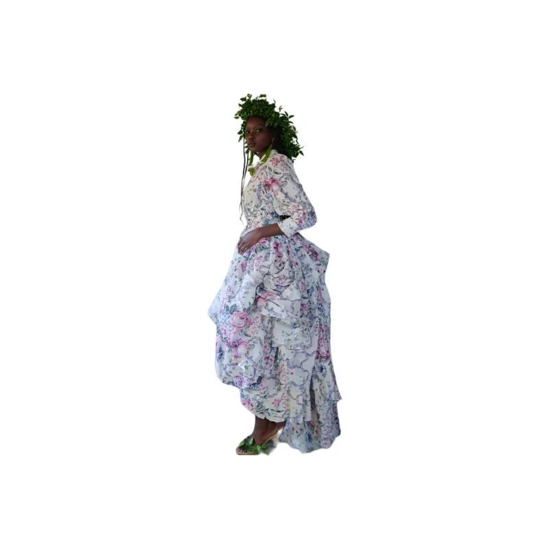 Selkie Collection SS25 Casual Long Skirt Women's Ivory White Base With Poetic Scenery Print-2