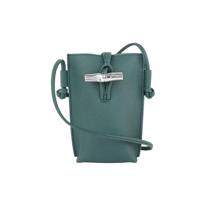 LONGCHAMP Le Roseau Cow Leather Crossbody Cell Phone Pouch Women's Blue Green-0