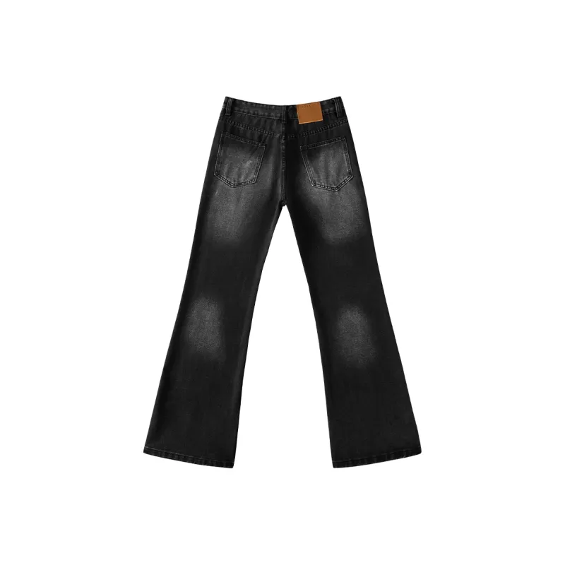 YICHEN Jeans Unisex Paris Cat Whisker Black Cow[A Shaped Bootcut]-1