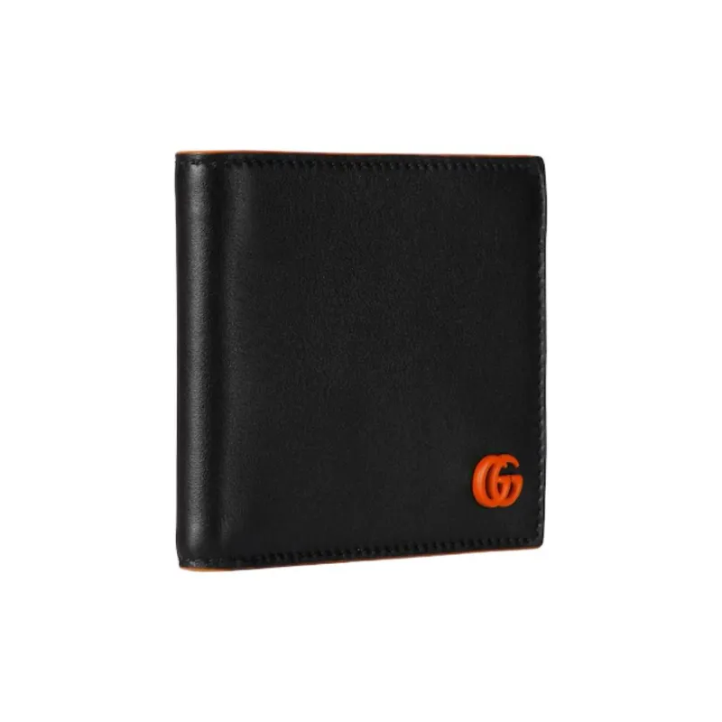 GUCCI GG Marmont Leather Wallet Men's Black & Orange-1