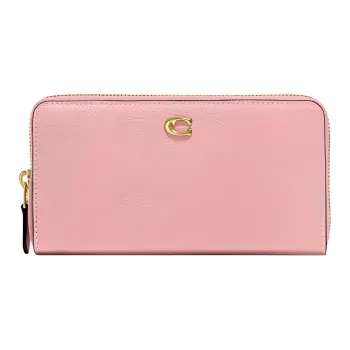 COACH Accordion Zip Cow Leather Card Holder Wallet Women's Pink
