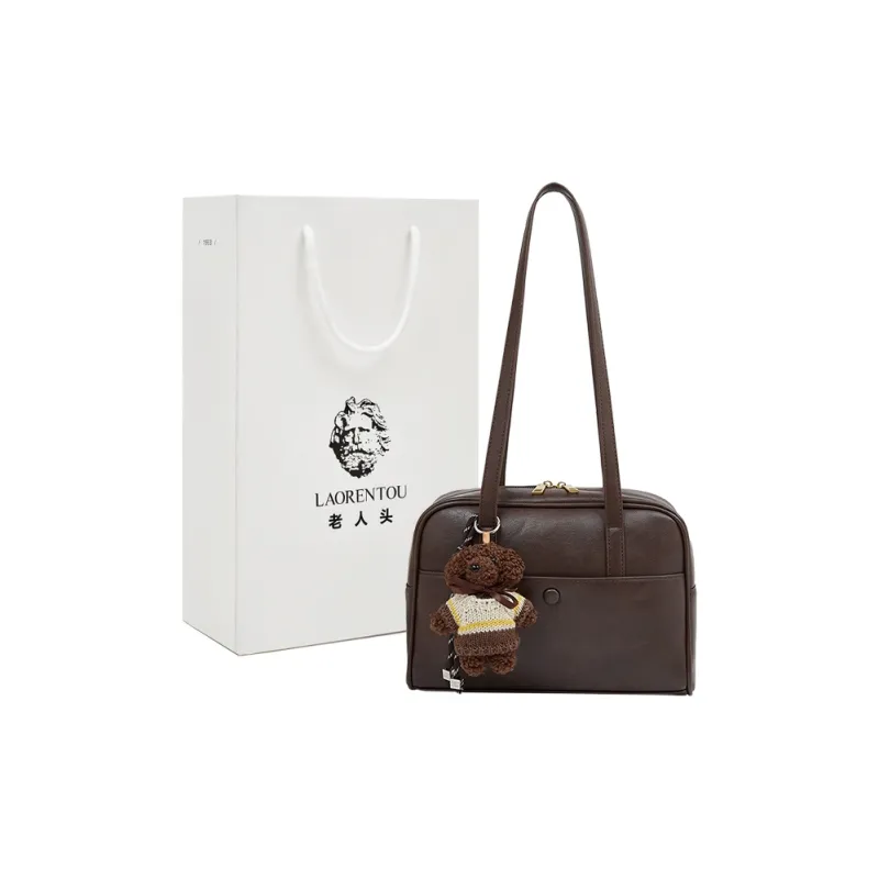 Old Man's Head Synthetic Leather Bowling Bag, Shoulder Bag Women's Coffee/Brown/Black-0