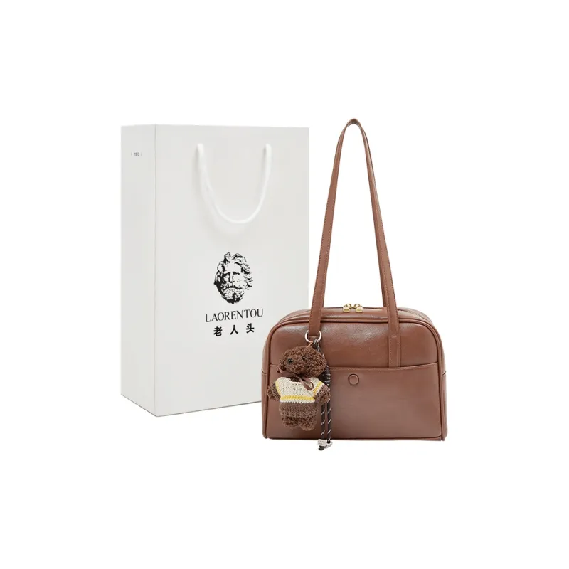 Old Man's Head Synthetic Leather Bowling Bag, Shoulder Bag Women's Coffee/Brown/Black-9