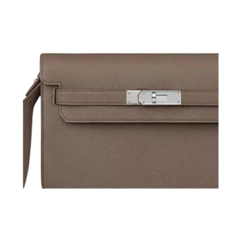 HERMES Kelly Depeches Calfskin Clutch Regular Women's 18 Etoupe Elephant Gray-3