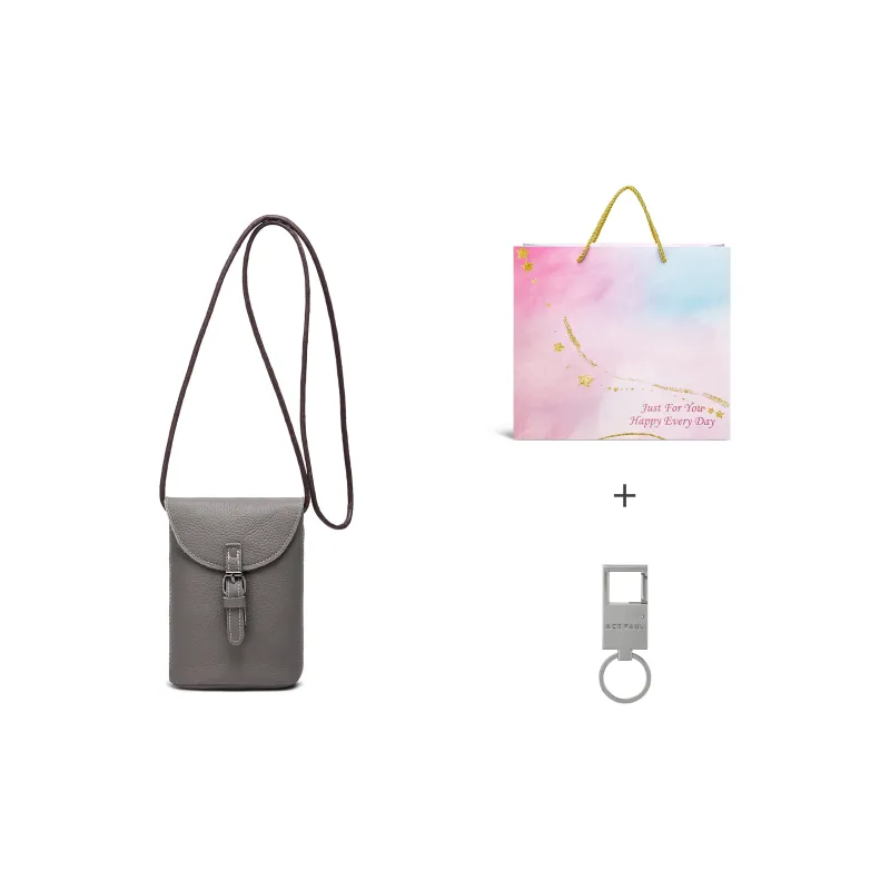 Ace Paul Top Grain Cow Leather Shoulder Bag, Crossbody Bag, Cell Phone Pouch Unisex Elephant Gray/Black-11
