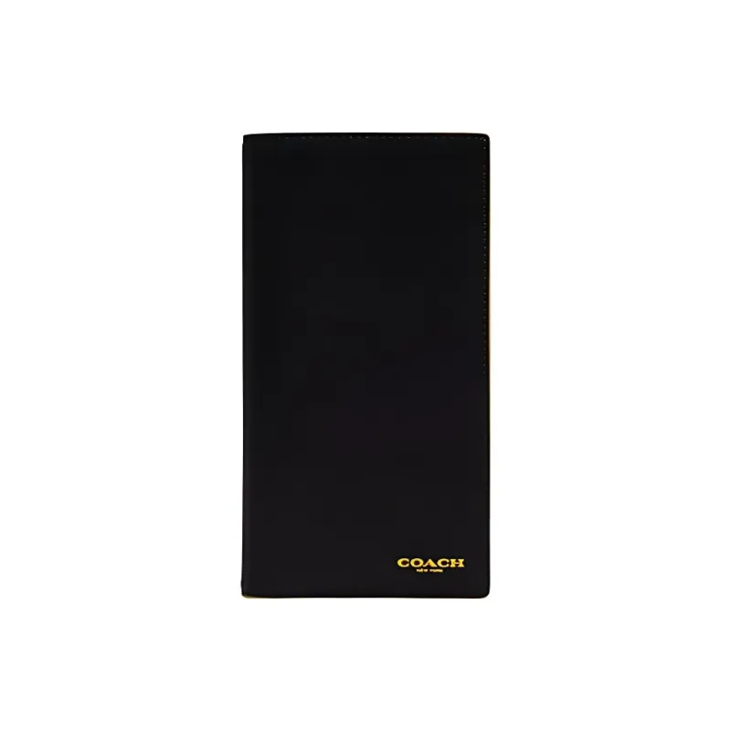 COACH Calfskin Wallet, Passport Holder Mini Unisex Black & Banana Yellow Line-2