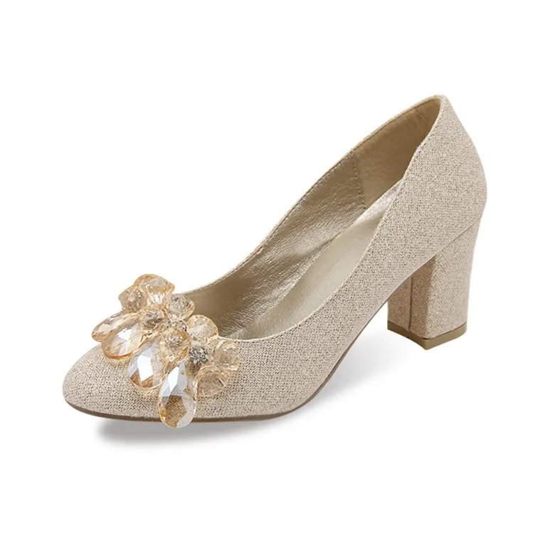 MCKP Chunky Heel High Heels Women's Champagne-0
