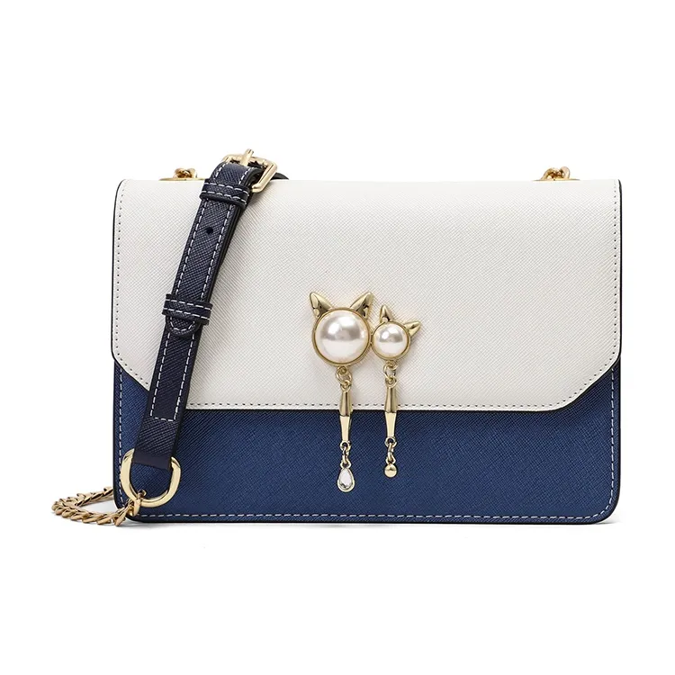EBLAN Cow Leather Shoulder Bag, Crossbody Bag Regular Women's Pink White/blue-8