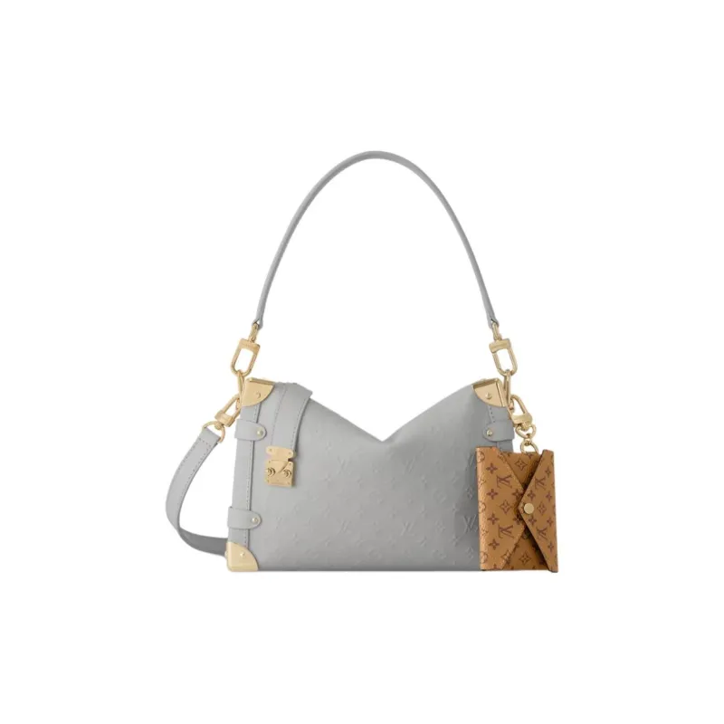LOUIS VUITTON SIDE TRUNK Calfskin One Shoulder Handbag Medium Size Women's Cloud Gray-0