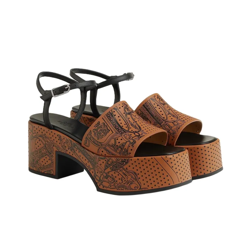 HERMES Kervella One Strap Sandals 7.5cm Women's Brown-2