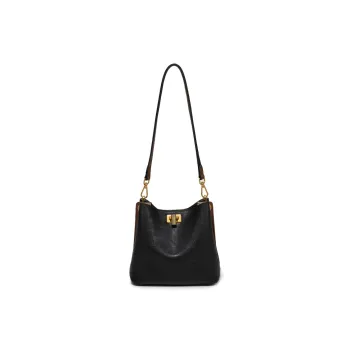Simedin Cow Leather Shoulder Bag Trumpets Women's Ecru/Deep Black