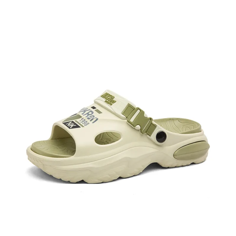 PAMASEN Beach Sandals Men Matcha Green, Black Gray, Black Orange, Khaki Brown-0