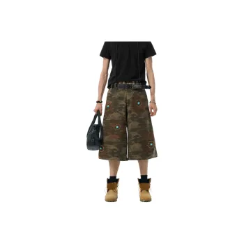 JHYQ Denim Shorts Unisex Army Green Camouflage