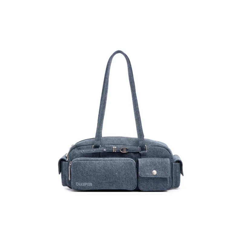 Champion Artificial Leather Shoulder Bag Women's Medium Blue Denim/Silver White/Black-0