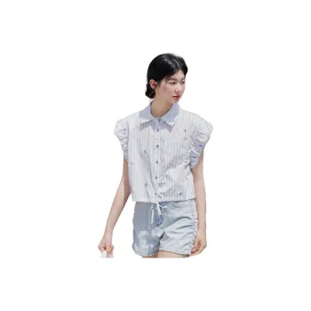 ZIHAN Shirts Women's White Base Blue Stripes