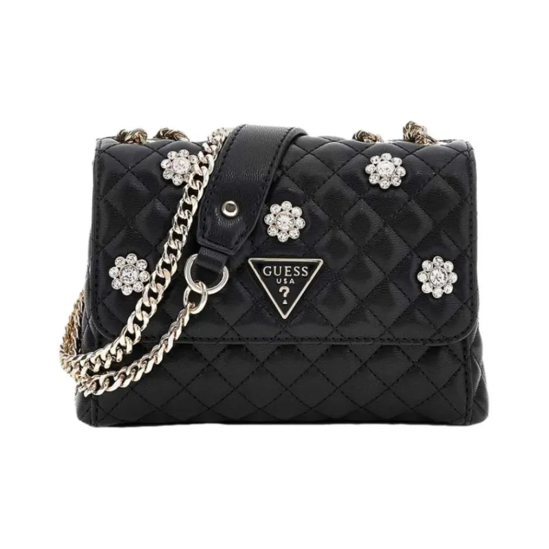 GUESS Artificial Leather Shoulder Bag Medium Size Women's Black/Beige/Pink-0