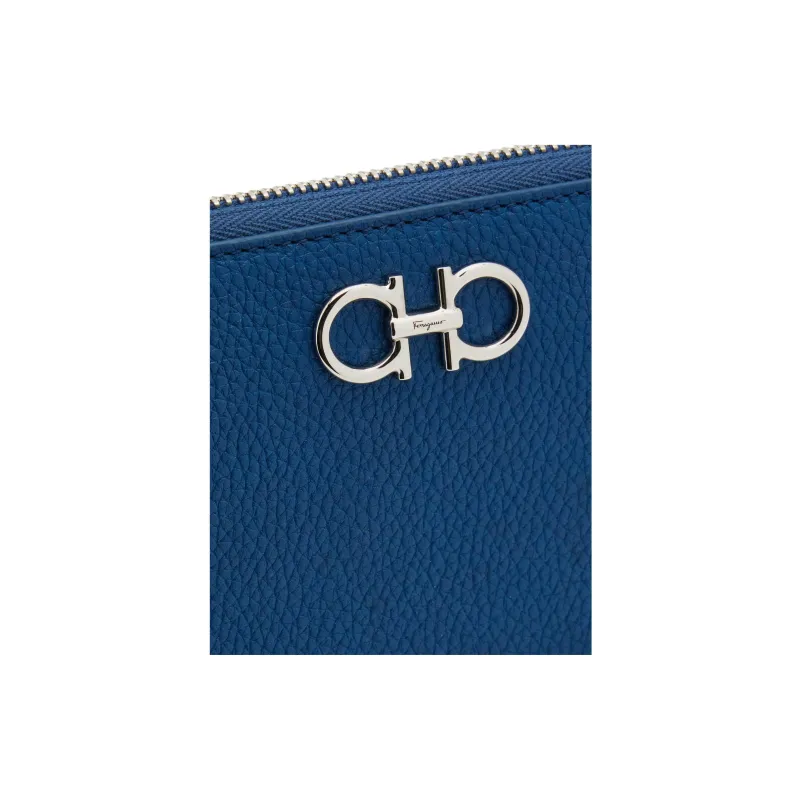 FERRAGAMO GANCINI Calfskin Wallet Women's Blue Green-4