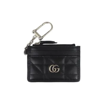 GUCCI Cow Leather Card Holder Women's Black