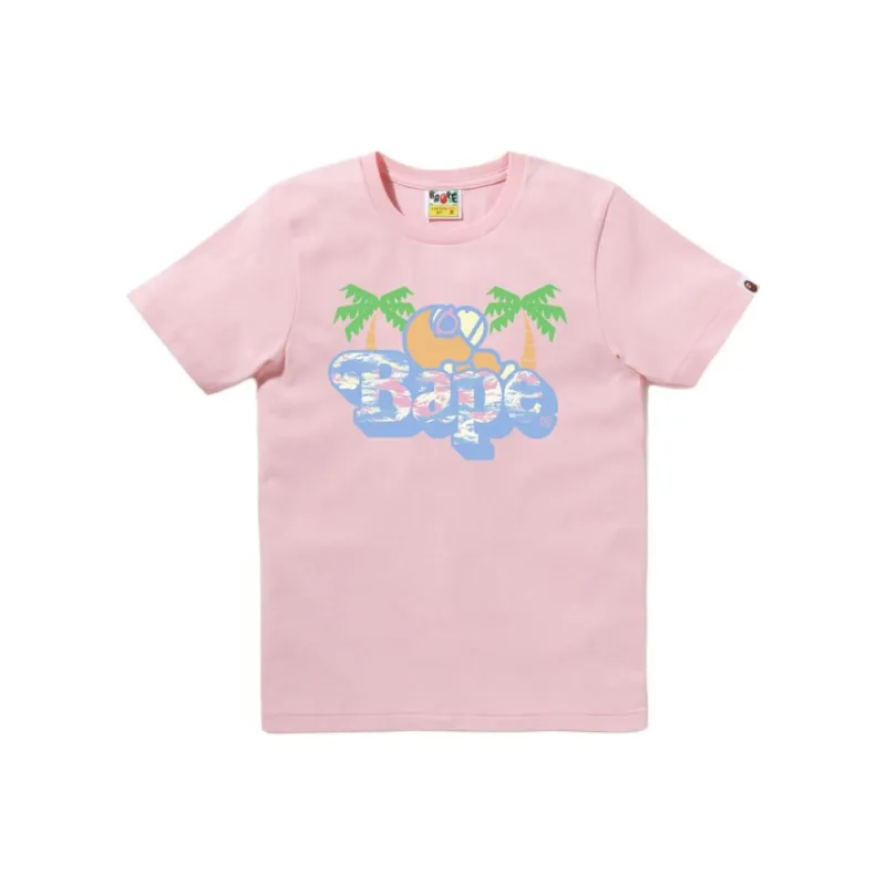 Bape Palm Tree Pattern Milo On Bape Tee White-1