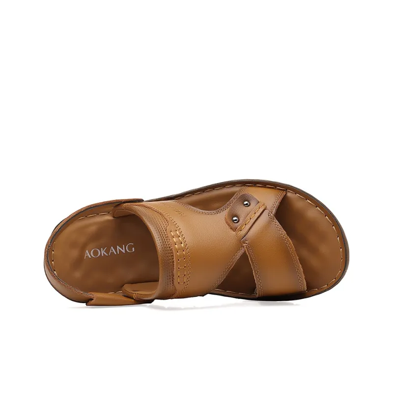 AOKANG Beach Sandals Men Yellow Brown-7
