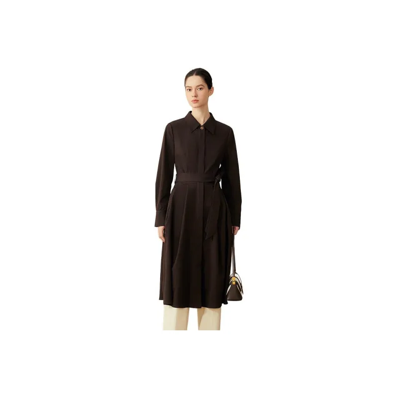 Yiner Trench Coats Women's Dark Coffee-0