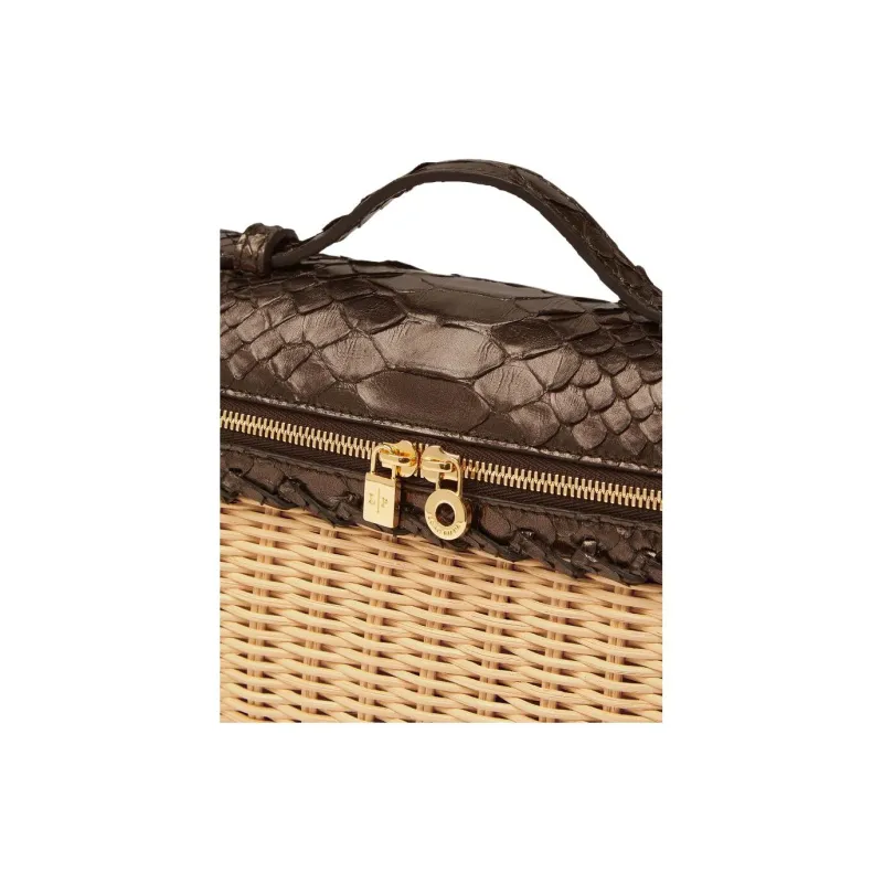 Loro Piana Wicker Wood Shoulder Bag Women's Malt Bronze Brown & Sun Gold-5