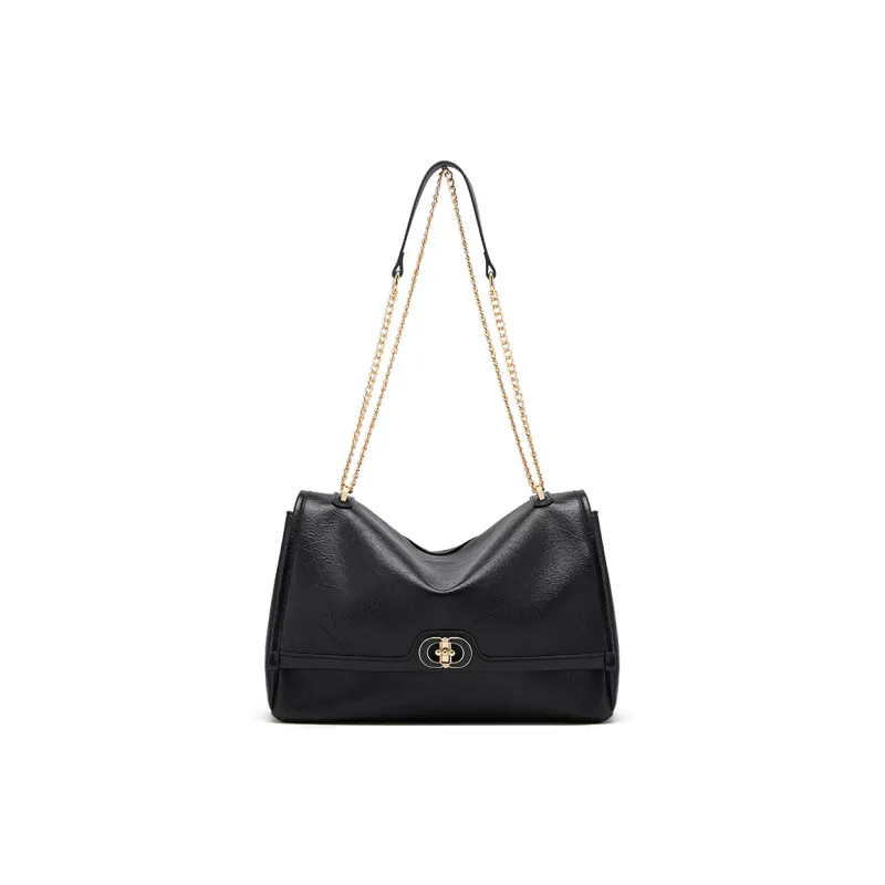 CNOLES Waxed Leather Shoulder Bag, Crossbody Bag Large Size Small Size Women's Cream White/Midnight Black-8