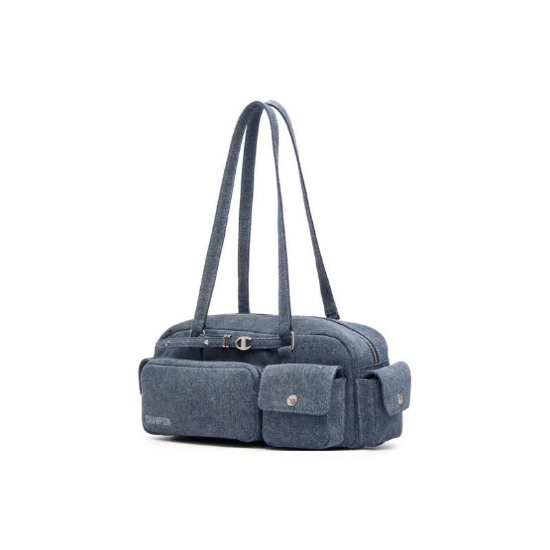 Champion Artificial Leather Shoulder Bag Women's Medium Blue Denim/Silver White/Black-1