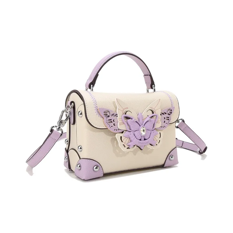 BUHOWE PU Handbag Women's White & Purple-1