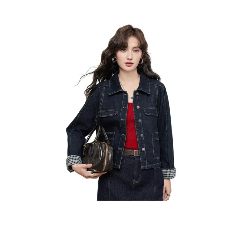 ERIRI Denim Jackets Women's Dark Denim Blue-0