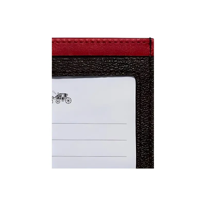 COACH Card Case Coated Canvas With Exquisite Calfskin Document Wallet Card Holders Mini Women's Mahogany Color With Red-4