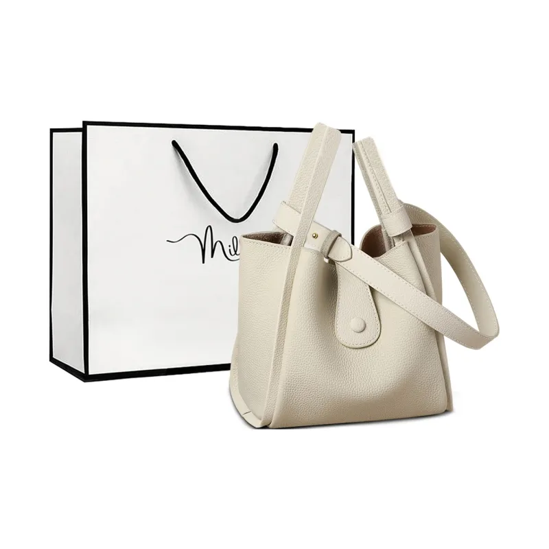 MILLIE'S Cow Leather One Shoulder Handbag Regular Women's Elephant Gray/Ecru-6